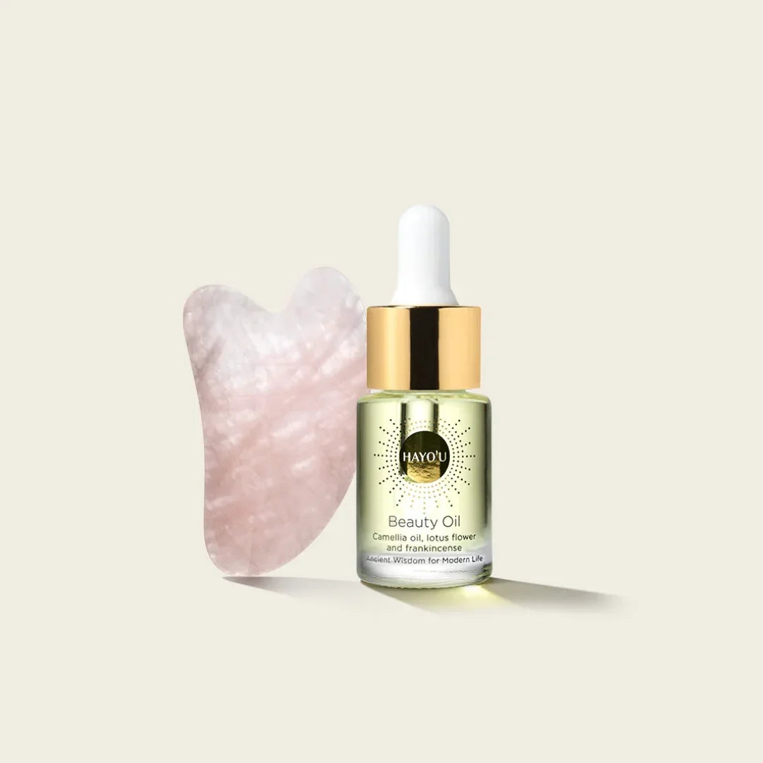 rose gua sha and hayo'u beauty oil