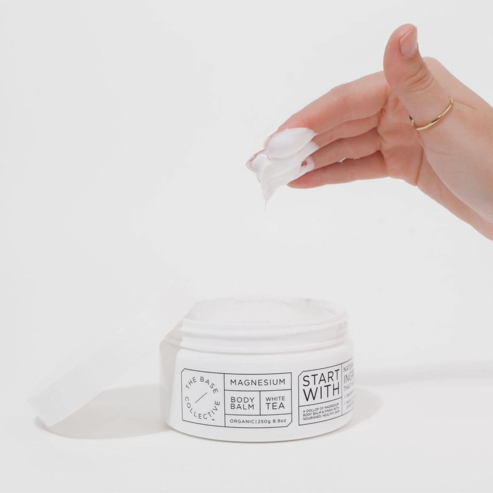 magnesium balm on fingers showing texture