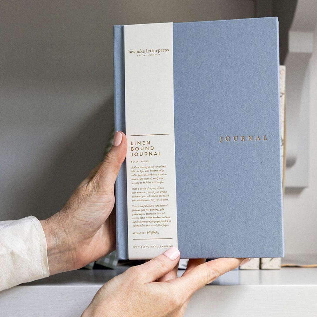 Bespoke Letterpress Linen Bullet Journal - Dusty Cornflower