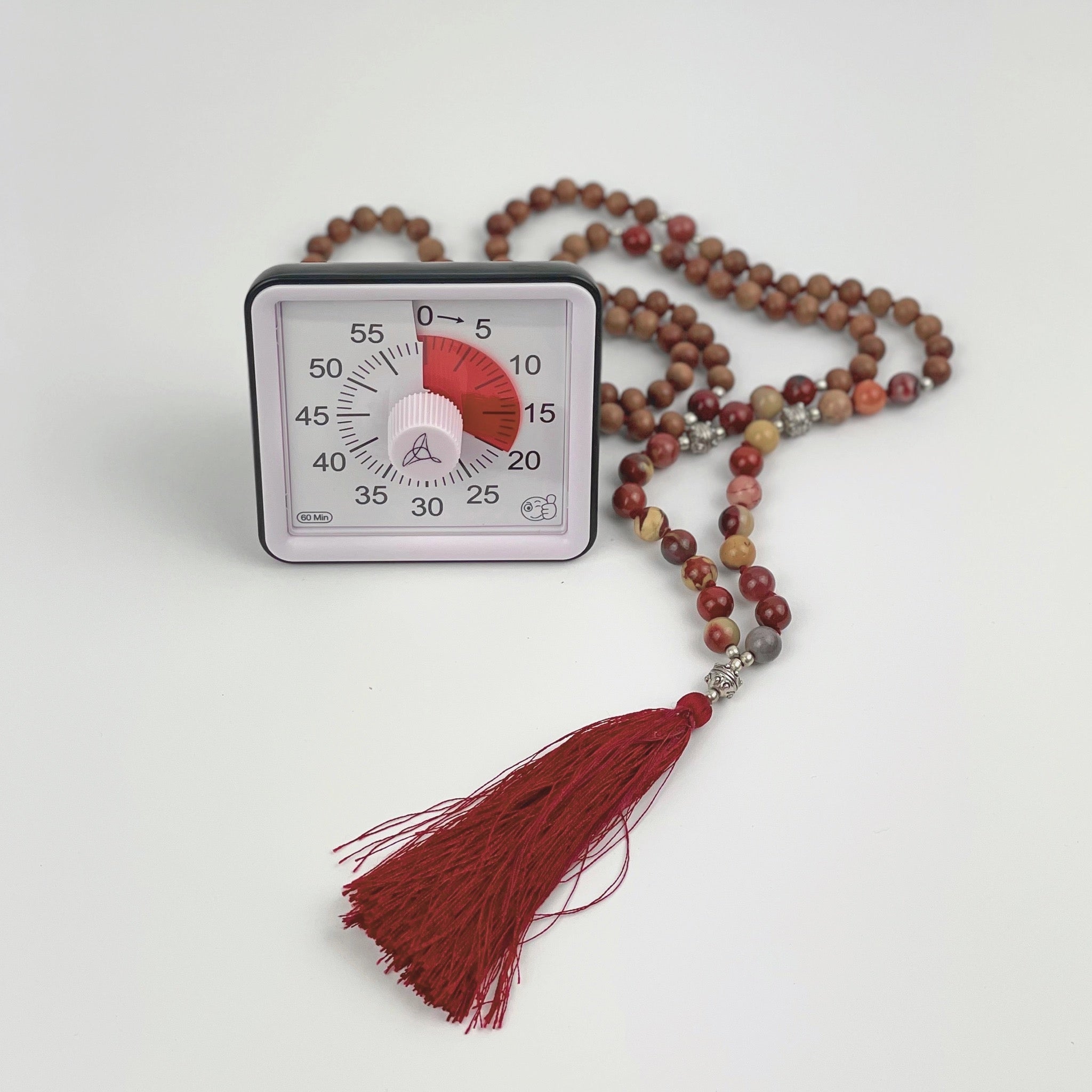 clock for meditation with mala beads