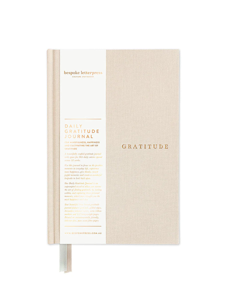 Bespoke Letterpress Linen Gratitude Journal - Oatmeal