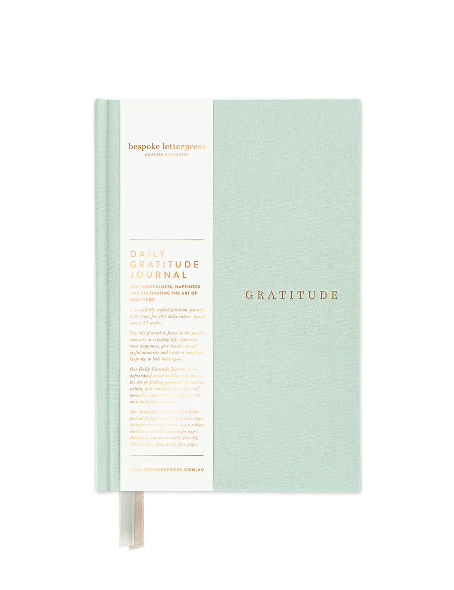 Bespoke Letterpress Linen Gratitude Journal - Sea Mist