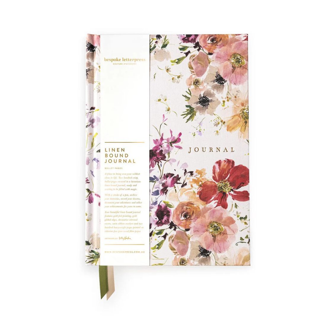 Bespoke Letterpress Linen Bullet Journal - Poppies
