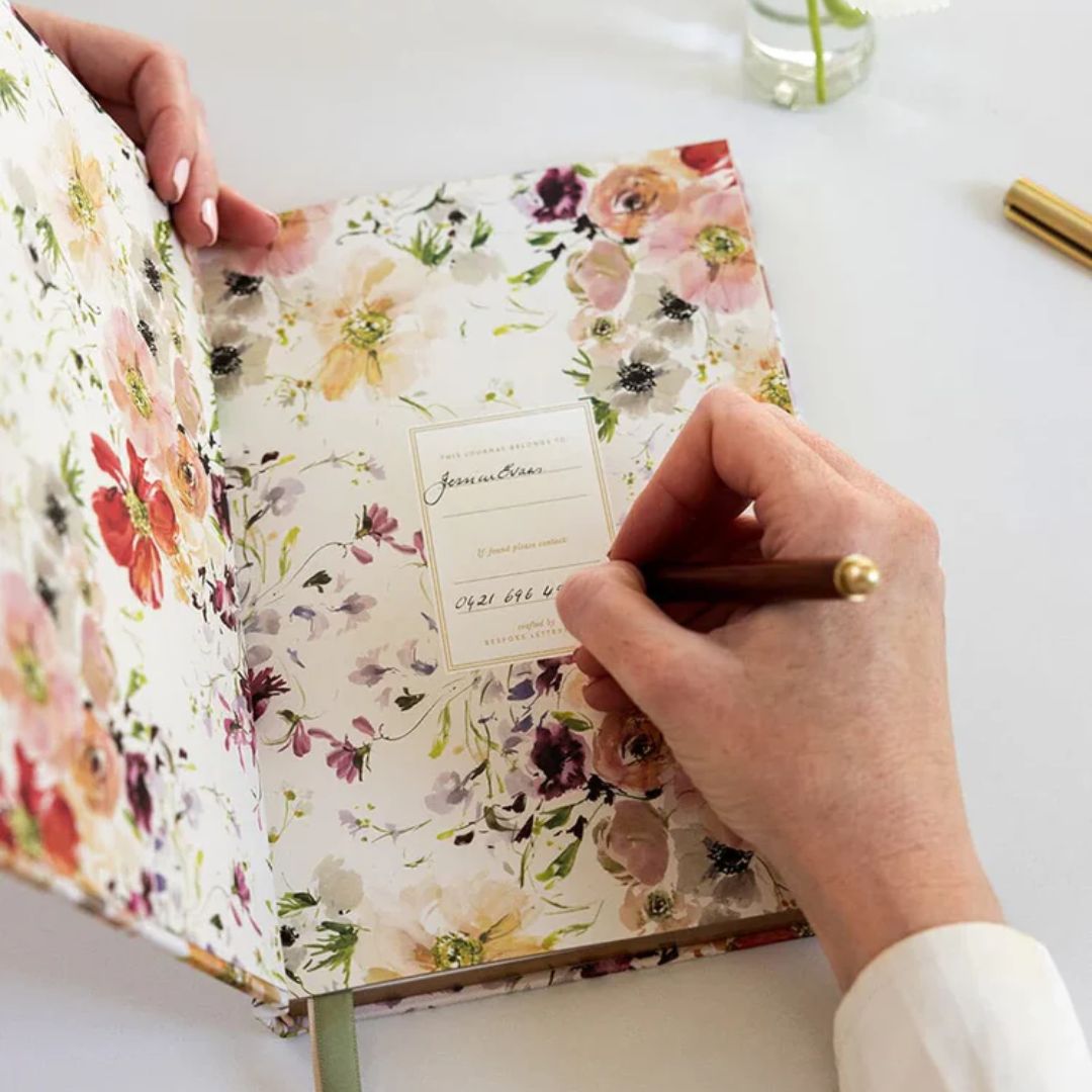 Bespoke Letterpress Linen Bullet Journal - Poppies