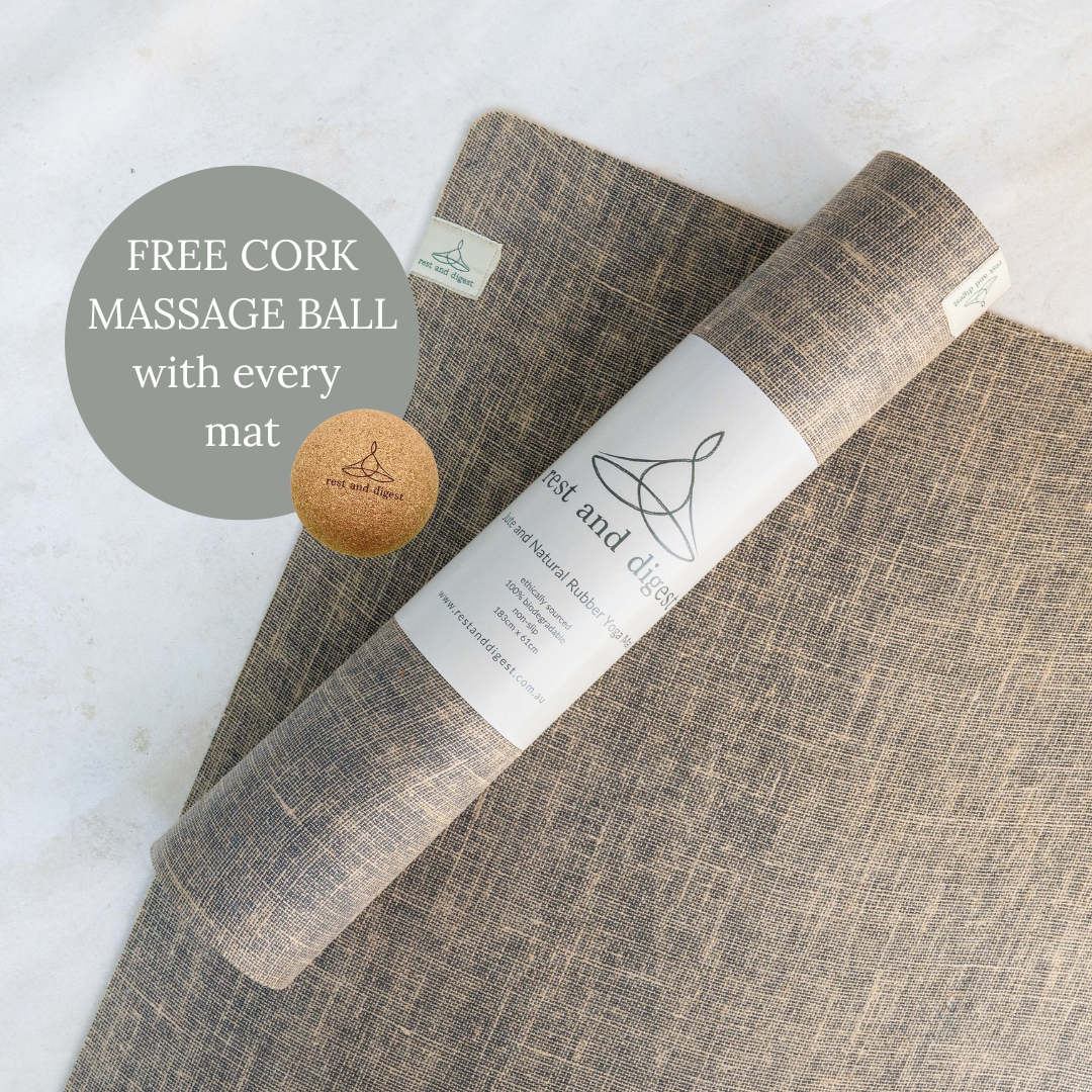 Rest and Digest Jute and Natural Rubber Yoga Mat and Carry Strap