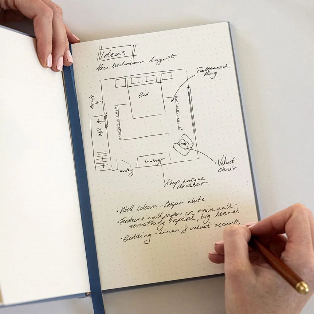 Bespoke Letterpress Linen Bullet Journal - Dusty Cornflower