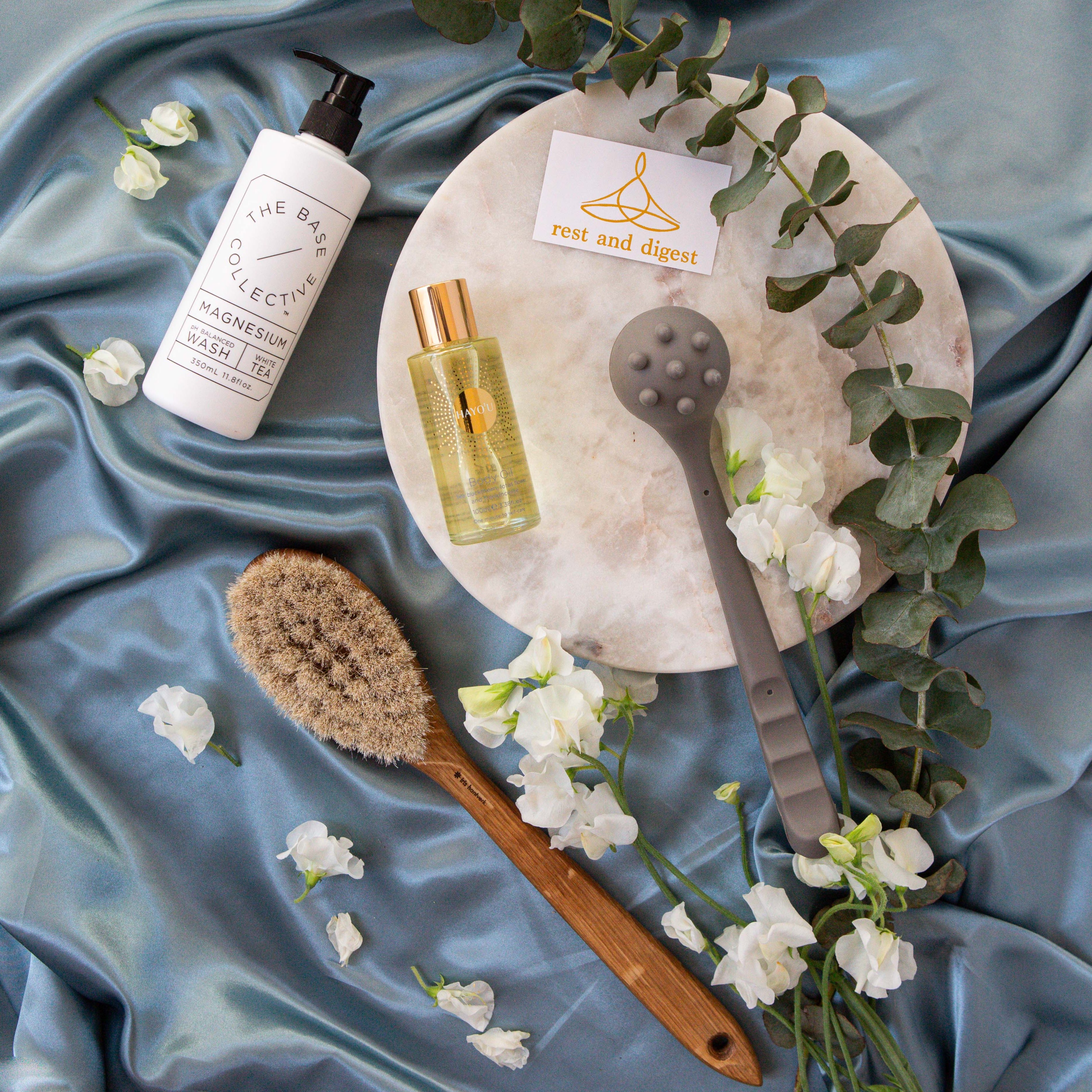 group of gifts that make up self care package