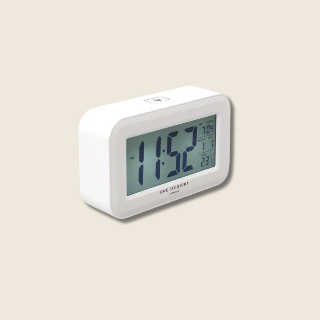 different angle alarm clock white