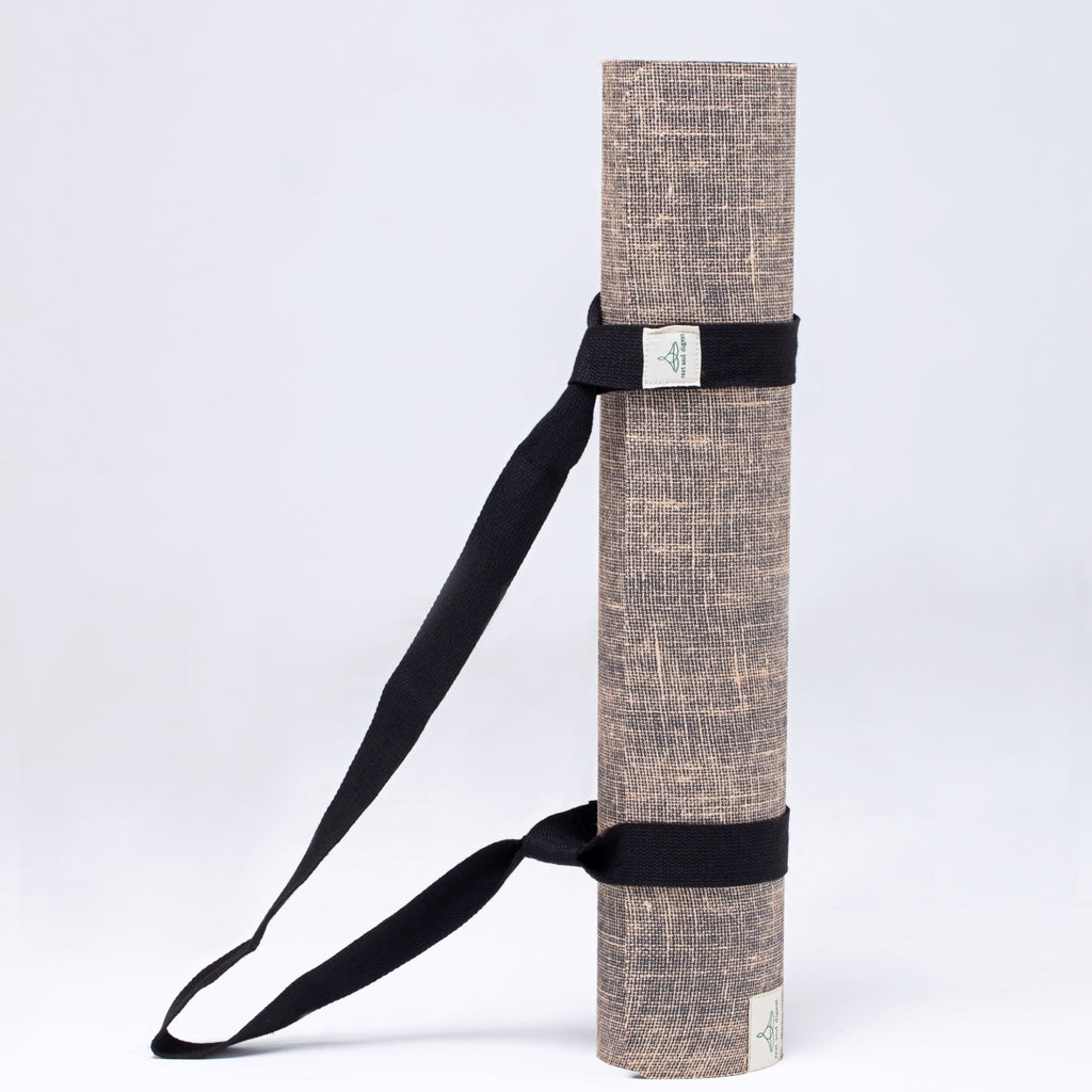 upright jute and rubber yoga mat with carry strap